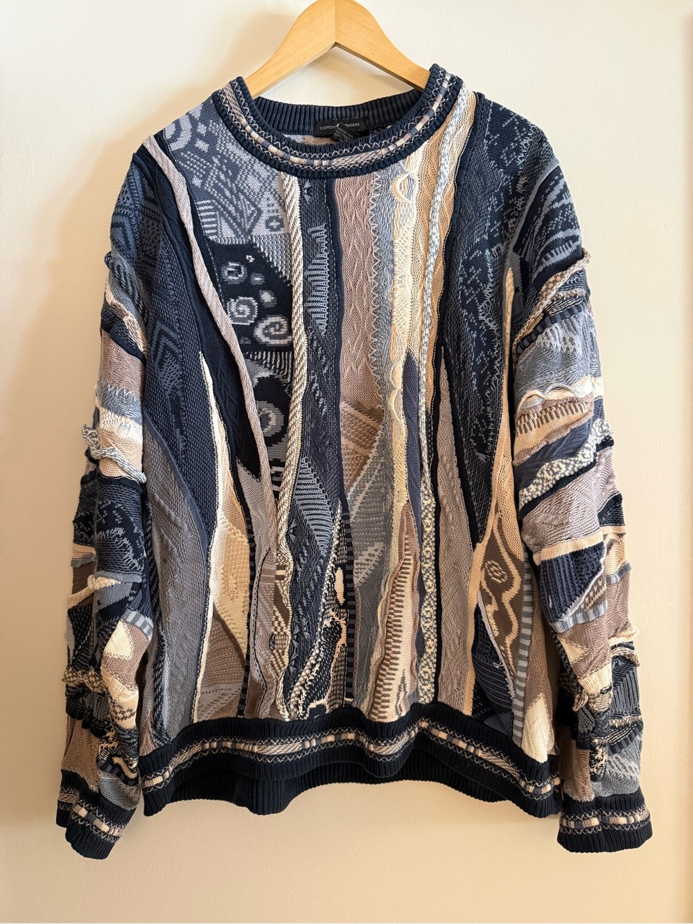 Cotton Traders Vintage 90s Patchwork 3D Knit Sweater Coogi Grandpa Style XL